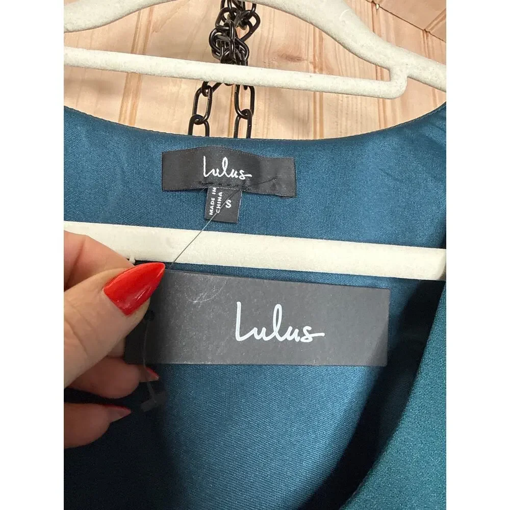NWT Lulus Sultry Elegance Dark Teal Cutout Bodycon Midi Dress Gala Banquet Sz S - Picture 5 of 7